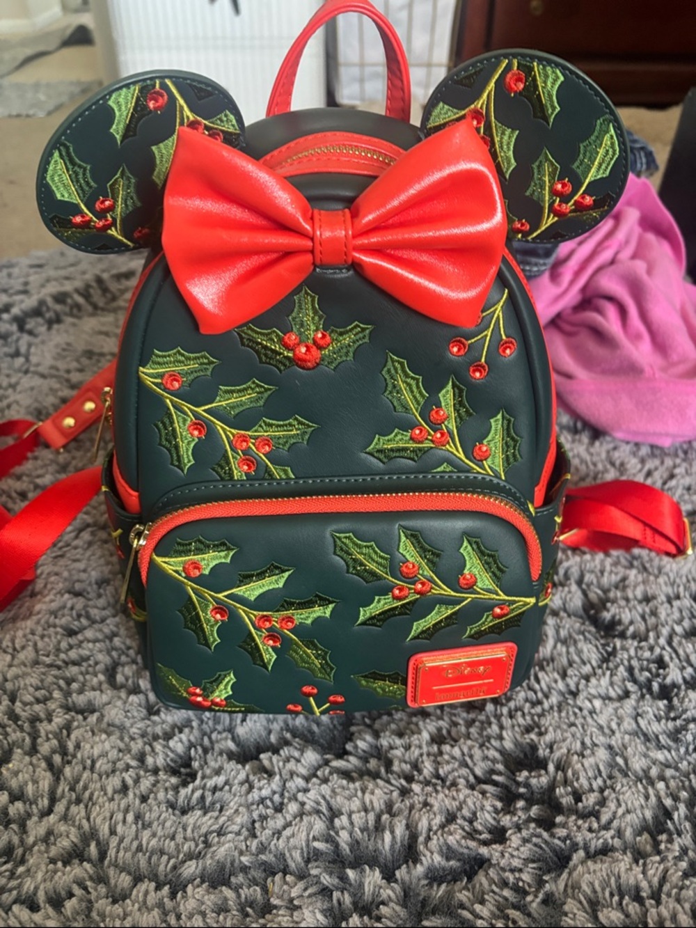 Disney Green and Red Mickey Ear Holiday Mini Backpack